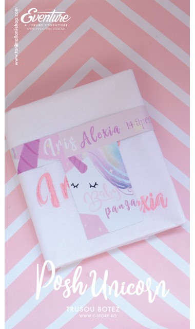 Trusou de botez pentru fetite modern cu unicorni, Posh Unicorns 8